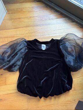 Maeve Black Velvet Puff Sleeve Blouse